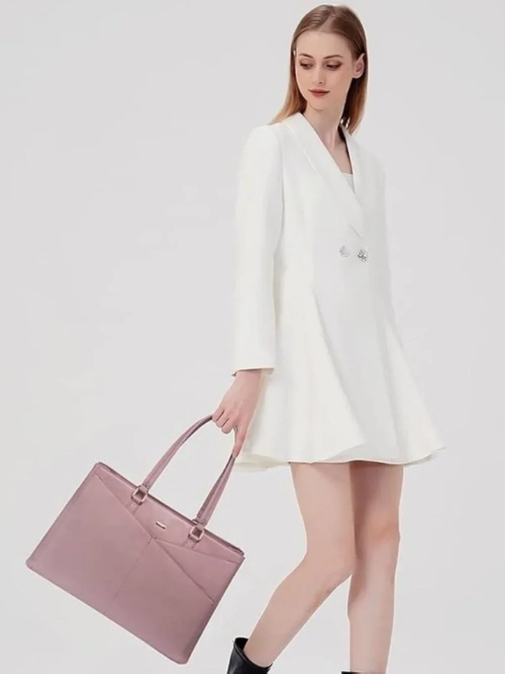 LOVEVOOK Laptop Tote Bag for Women 15.6 Inch Waterproof Leather Briefcase Mauve